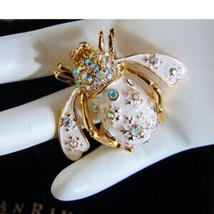 VTG Joan Rivers Gold Crystal Winter Snowflake BEE PIN Brooch Aurora Borealis